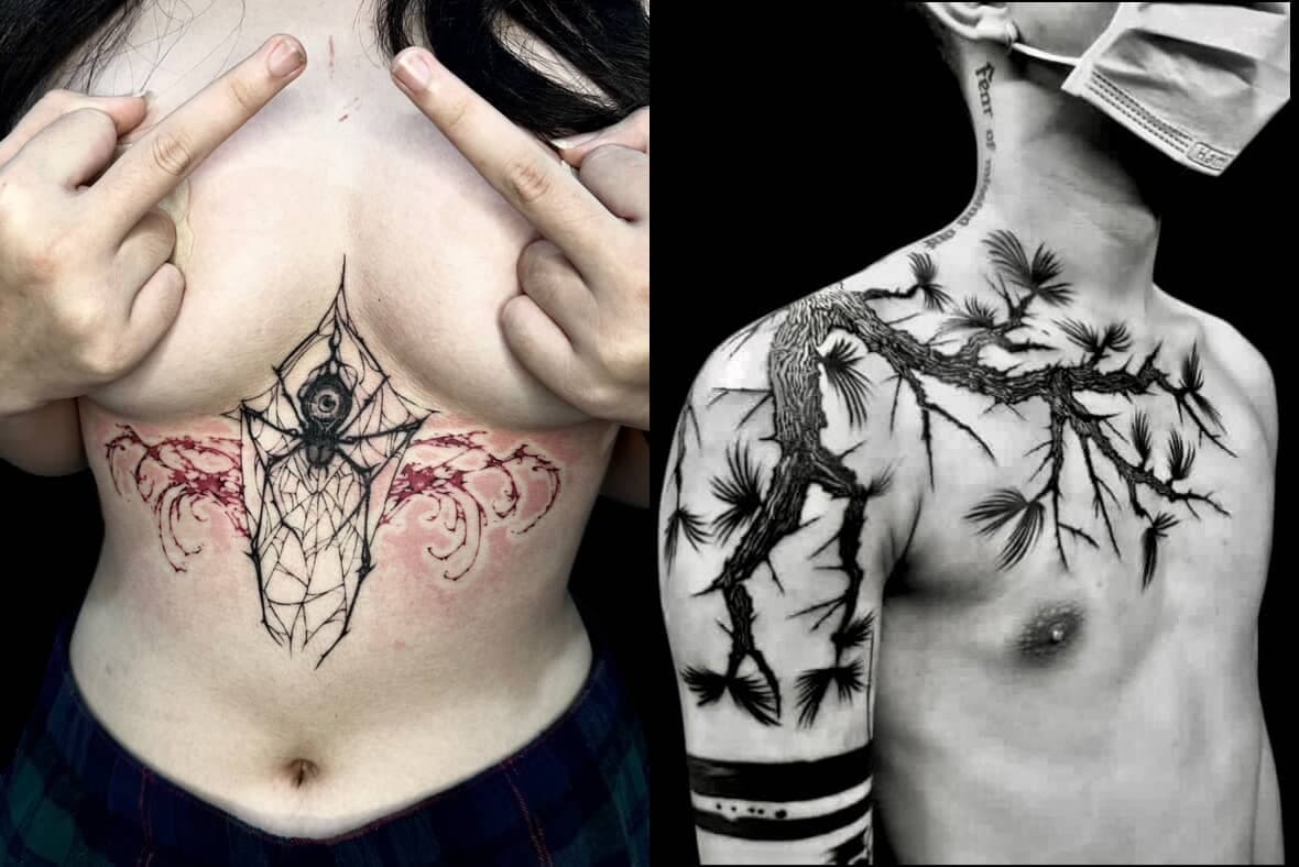 Blackwork tattoos by Dim at Uncanny Ink