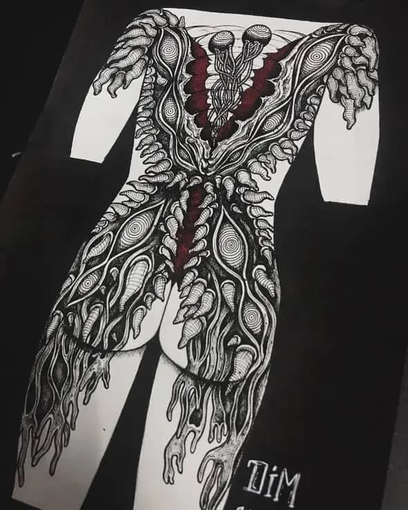darkwork monster back design by Dim | HCMC Tattoo Artist